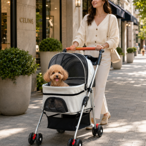 Gri Köpek Arabası Konforlu Hayvan Taşıma Arabası