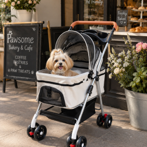 Gri Köpek Arabası Konforlu Hayvan Taşıma Arabası