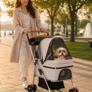 Gri Köpek Arabası Konforlu Hayvan Taşıma Arabası